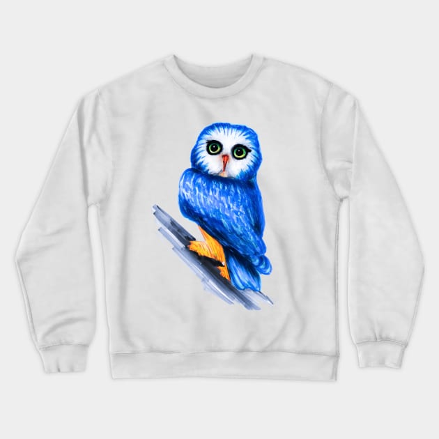 Blue Philippine Owl Crewneck Sweatshirt by Svetlana Pelin